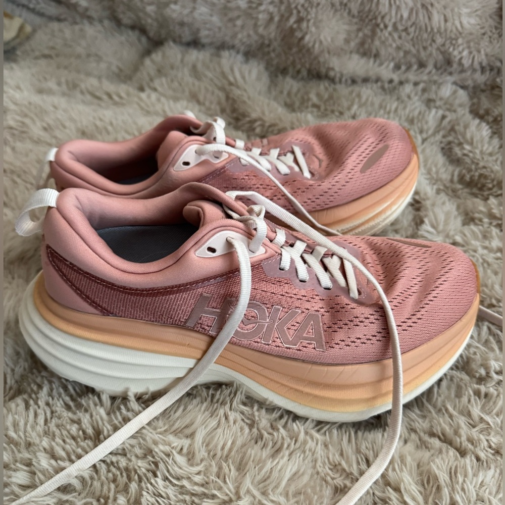 Hoka One One Women's Pink and White Athletic Shoes